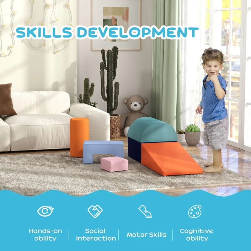 Qaba 6 Piece Soft Play Equipment for Kids 6-72 Months, Orange and Blue