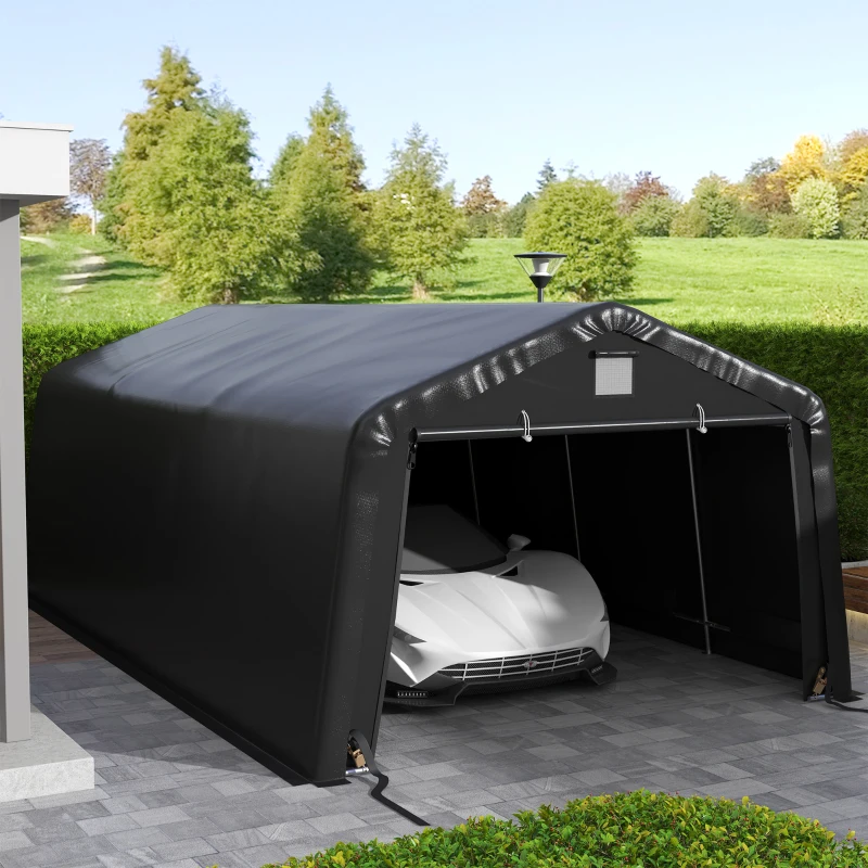 Outsunny Carport 12' x 20' Portable Garage, Heavy Duty Car Port Canopy with Ventilation Windows and Large Roll-up Door, Black