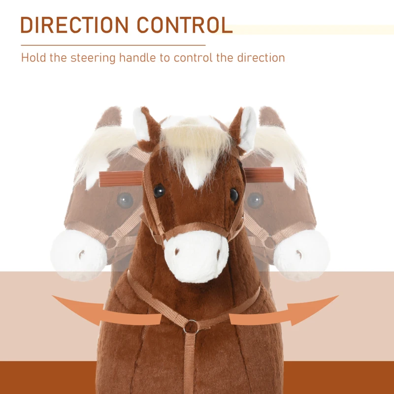 Qaba Kids Rocking Horse Walking Horse with Wheels, Large Size Moving Hobby Horse Ride on Toy Gift for Children 5-16 Years