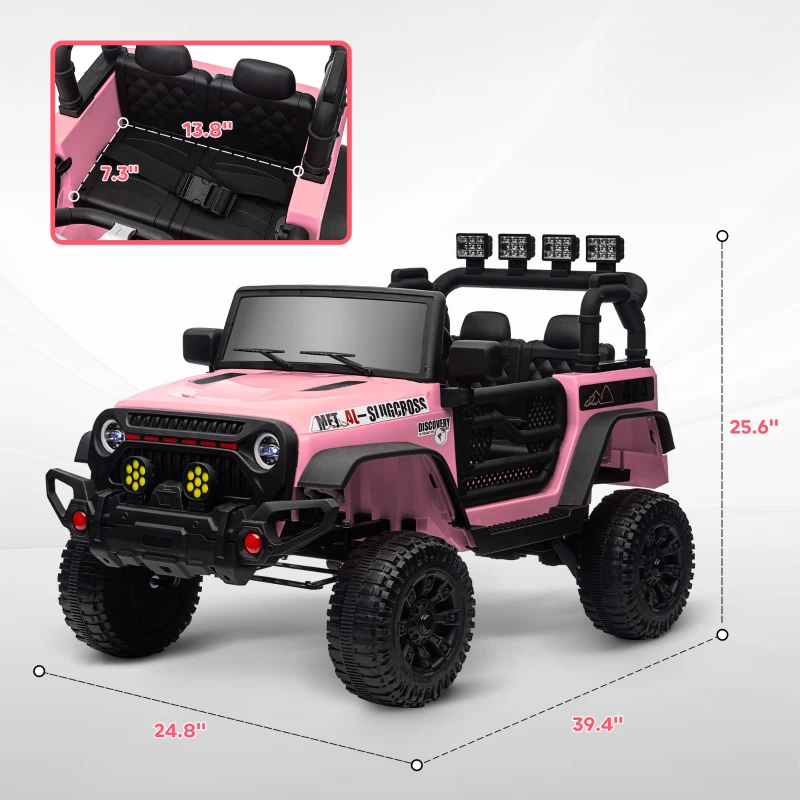 Qaba 12V Battery Powered Ride on Car, Ride on Truck w/ Remote, 4 Suspension Wheels, Music Horn Lights, Pink