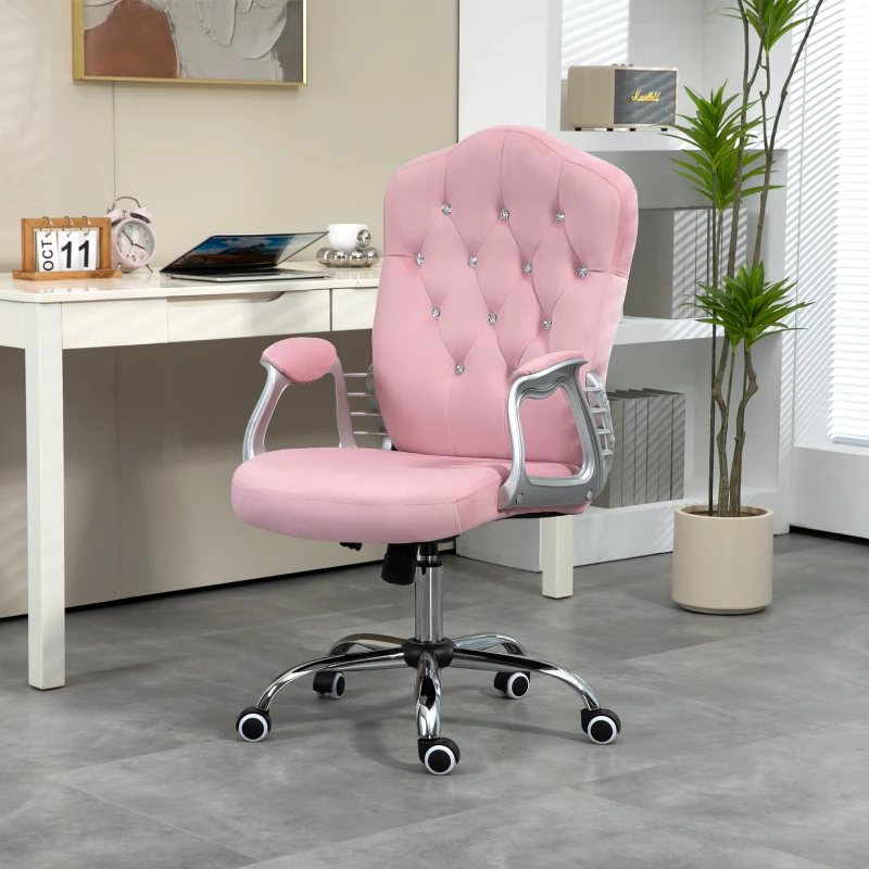 Vinsetto Velvet Office Chair Desk Chair with 360 Degree Swivel Wheels Adjustable Height Tilt Function Pink
