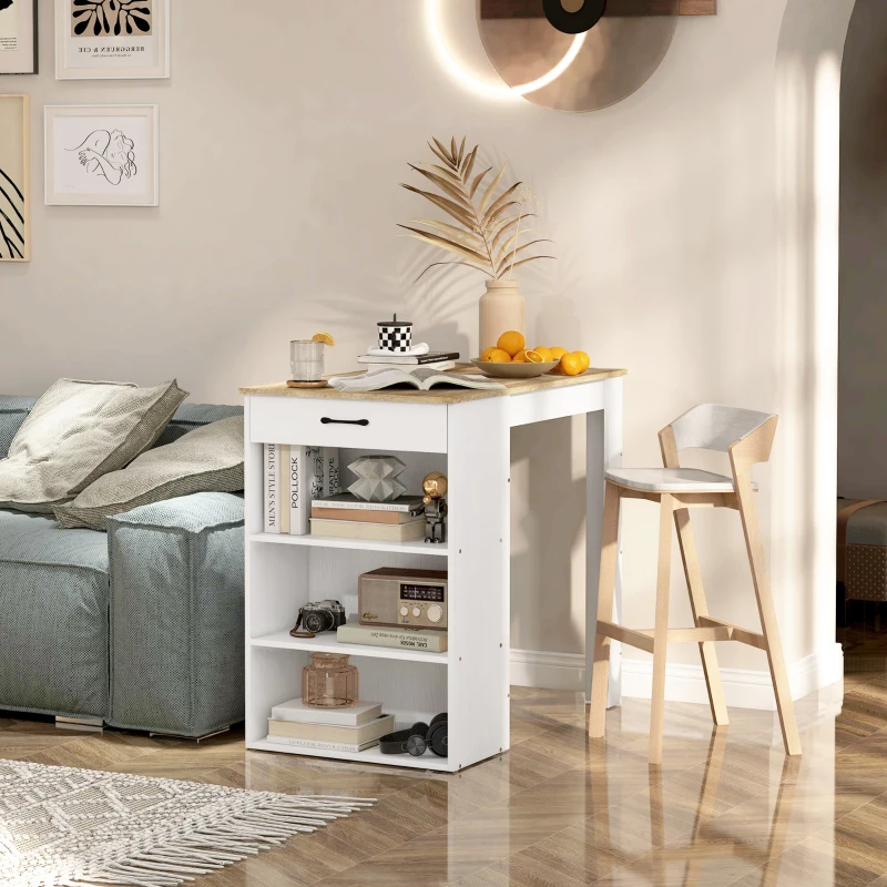 HOMCOM Bar Table with Drawer and 3 Storage Shelves, Bar Height Table, High Top Pub Table for Home Bar, Kitchen, Grey