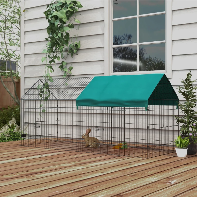 PawHut 87" Small Animal Playpen with with Roof for Rabbits, Chicken, Chinchillas for Indoor/Outdoor Use, Green