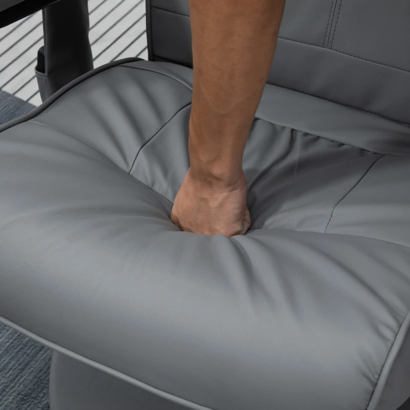 HOMCOM Massaging Faux Leather Recliner Chair and Ottoman Set, Swivel Vibration and Heat Massage Lounge Chair with Six Massage Points and Remote Control for Living Room, Bedroom, or Office, Gray