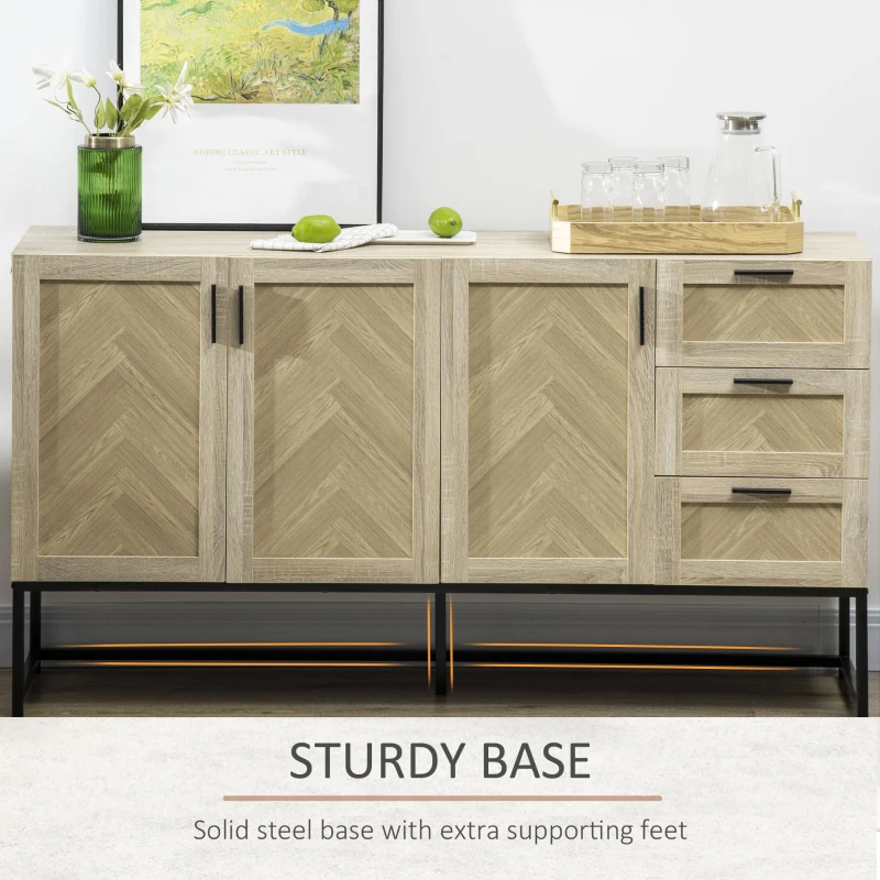 HOMCOM Buffet Cabinet, Coffee Bar Cabinet with Drawers and Adjustable Shelves, Oak