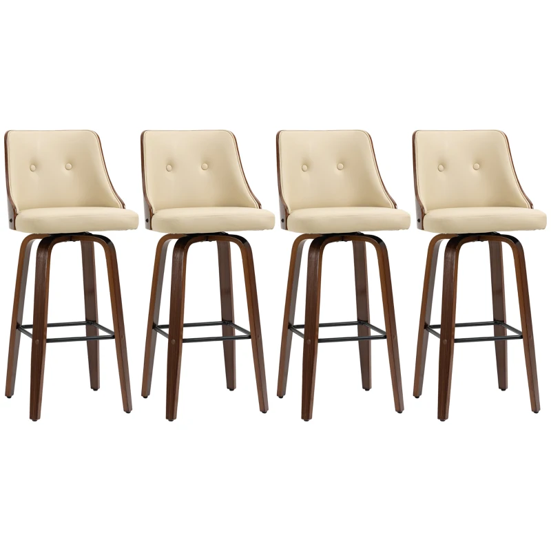 HOMCOM Bar Height Bar Stools, PU Leather Swivel Barstools with Footrest and Tufted Back, Set of 4, Beige