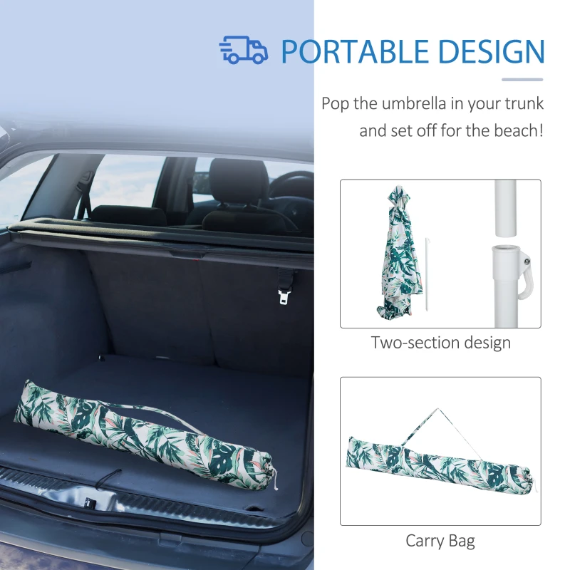 Outsunny Quick Beach Cabana Canopy Umbrella, 8' Easy-Assembly Sun-Shade Shelter with Sandbags and Carry Bag, Cool UV50+ Fits Kids & Family, Green Coconut Palm