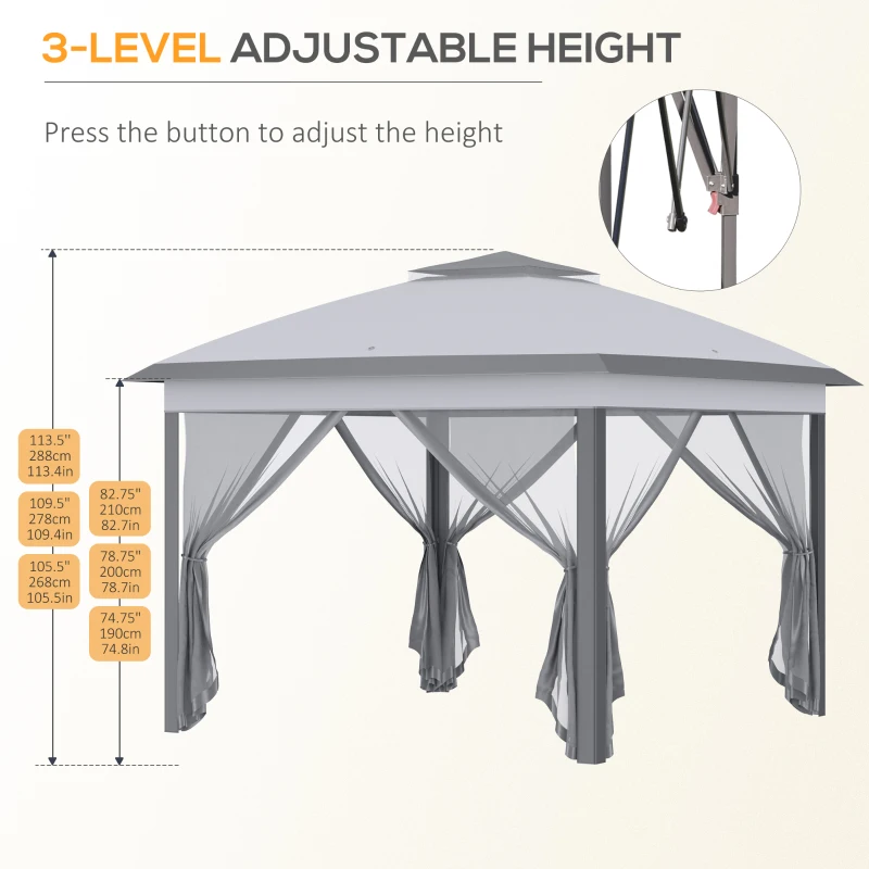 Outsunny 11' x 11' Pop Up Canopy, Double Roof Foldable Canopy Tent with Zipper Mesh Sidewalls, Height Adjustable and Carrying Bag, Event Tent for Patio Garden Backyard, Grey