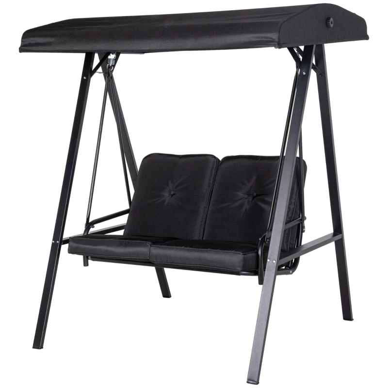 Outsunny 2-Seater Outdoor Porch Swing with Adjustable Canopy, Patio Swing Chair for Garden, Poolside, Backyard, Black
