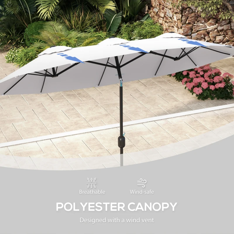 Outsunny Double Sided Patio Umbrella, 9.5' Large Outdoor Market Umbrella with Push Button Tilt and Crank, 3 Air Vents and 12 Ribs, for Garden, Deck, Pool, White(m-7)