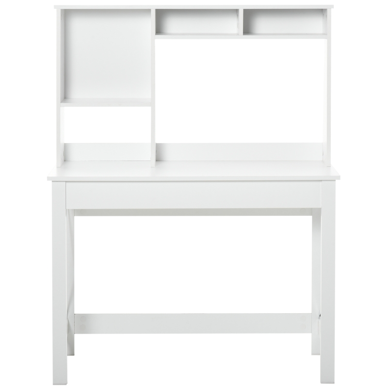 HOMCOM Computer Desk with Hutch, Home Office Table with Storage Shelves and Open Compartments for Writing, Work, White