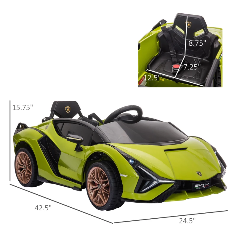 Aosom 12V Lamborghini SIAN Licensed Electric Car for kids with Remote Control, Horn, Music, & Headlights, Green