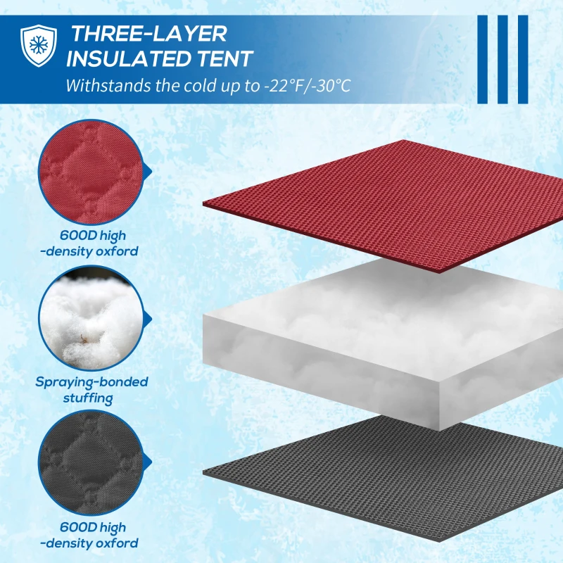 Outsunny 4 Person Insulated Ice Fishing Shelter, 360-Degree View, Pop-Up Portable Ice Fishing Tent with Carry Bag, Two Doors and Anchors for Low-Temp -22℉, Red