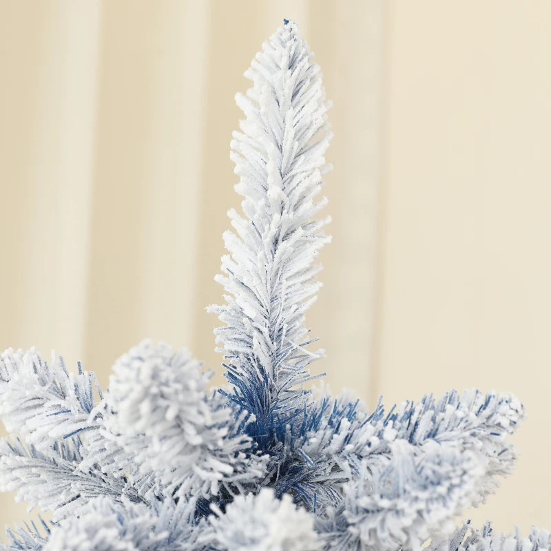 HOMCOM 5ft Flocked Blue Christmas Tree, Artificial Christmas Tree with Hinged Design, Faux Snow, for Home Office Holiday Xmas