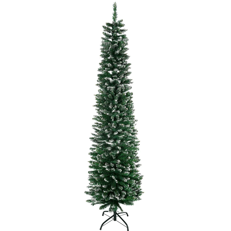 HOMCOM 6FT Artificial Snow Dipped Christmas Tree Xmas Pencil Tree Holiday Home Indoor Decoration with Foldable Black Stand, Green
