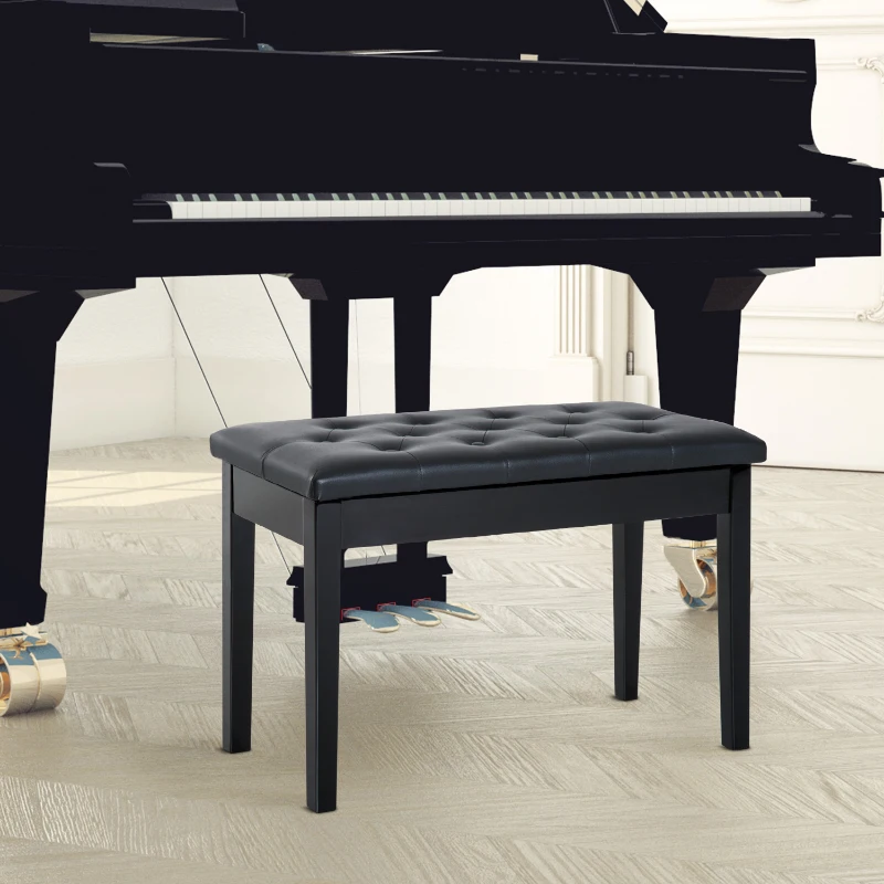 HOMCOM Piano Bench, Duet Piano Chair with Faux Leather Padded Cushion and Wooden Frame, Button Tufted Keyboard Bench, Black