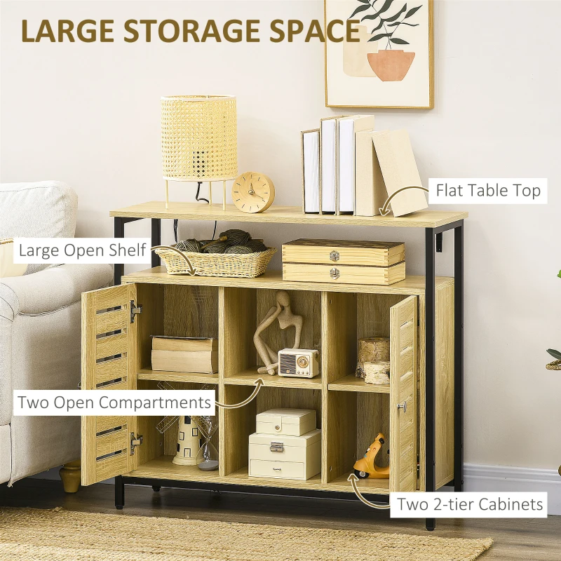 HOMCOM Industrial Sideboard Buffet Cabinet, Kitchen Storage Cabinet w/ Open Shelves, 2 Door Cupboards for Living Room, Natural