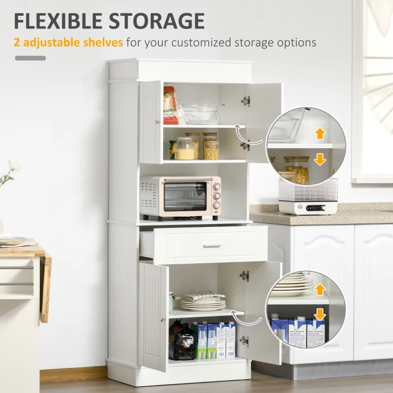 HOMCOM 72" Kitchen Pantry Cabinet, Freestanding Buffet with Hutch, Cupboard with Adjustable Shelf, Utility Drawer, 2 Door Cabinets and Countertop, White Wood Grain