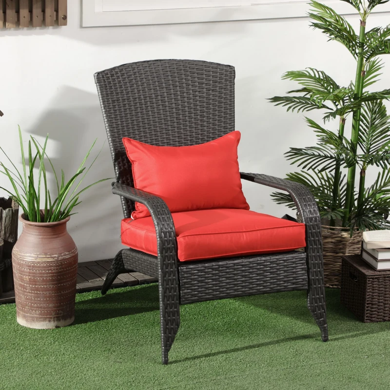 Outsunny Patio Wicker Adirondack Chair, Outdoor Rattan Muskoka Chair with Cushions for Patio, Garden, Backyard, Red