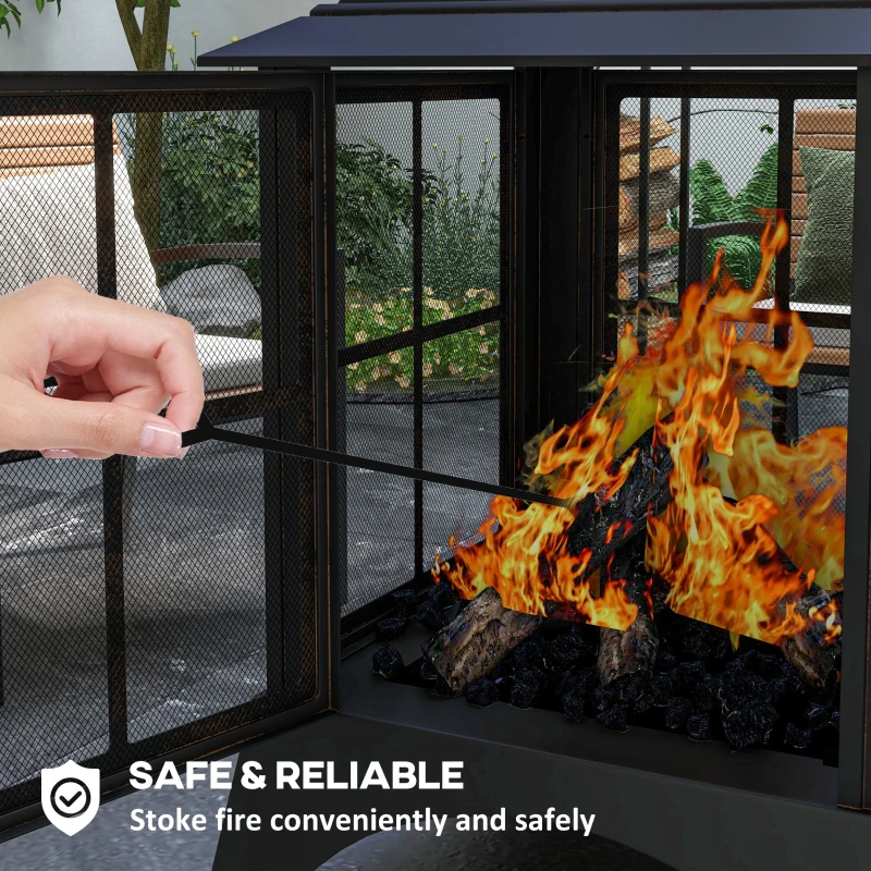 Outsunny Wood-Burning Fire Pit, Chimney Style Firepit with Poker, 28" x 28", Black