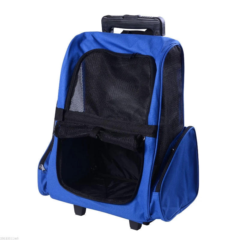 PawHut 2-IN-1 Pet Luggage Box Backpack Carrier Cats Dogs w/ Handle, Rolling Wheel Blue