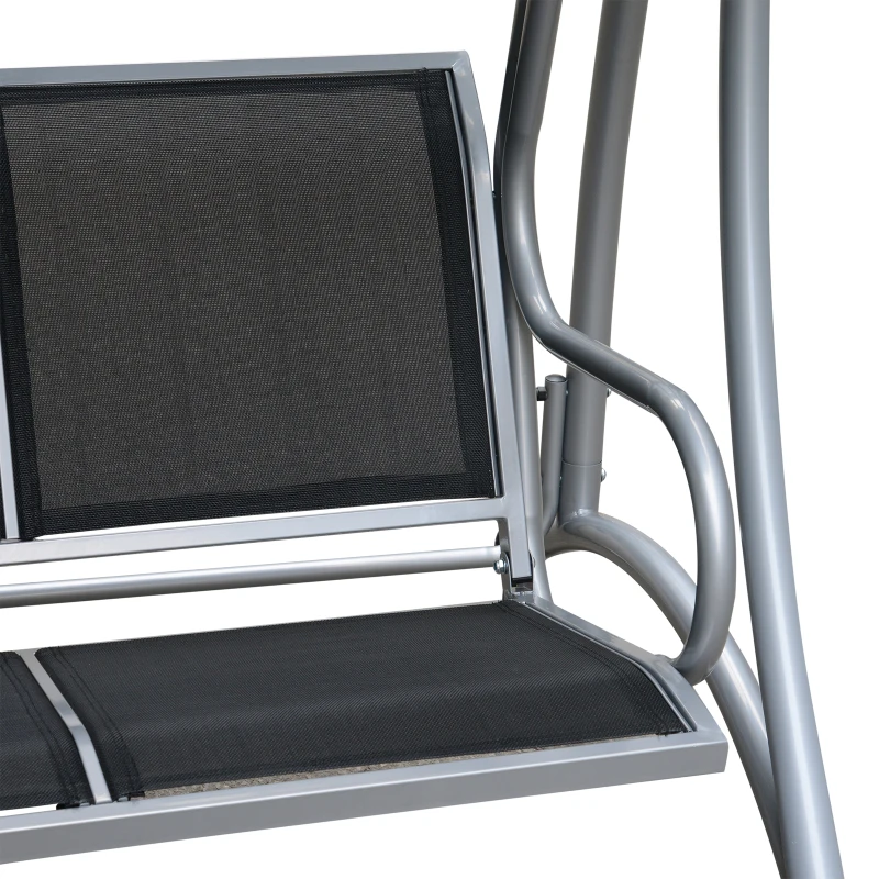 Outsunny 3-Seat Outdoor Porch Swing Chair, Patio Swing Glider with Adjustable Canopy, Breathable Seat, and Steel Frame for Garden, Poolside, Backyard, Black