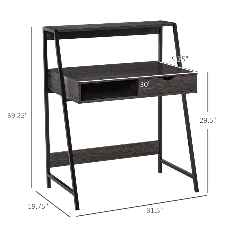 HOMCOM Home Office desk, Computer Desk for Small Spaces, Study Table with Drawer and Storage Shelves, Charcoal Gray