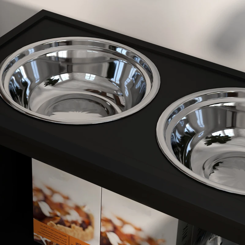 PawHut Dog Food Storage Cabinet with Bowls & Dog Feeding Station, Black