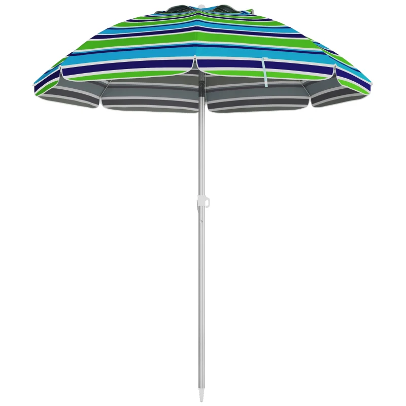 Outsunny 6ft Travel Beach Umbrella with Sand Anchor Height Adjustable Sun Umbrella with Tilt Bag 40+ UV Protection Multicolour