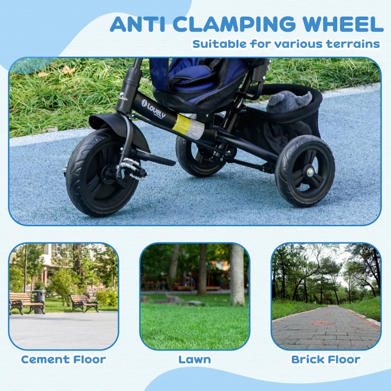 Qaba 6 in 1 Tricycle for Toddler 1-5 Years with Parent-Push Handle, Dark Blue