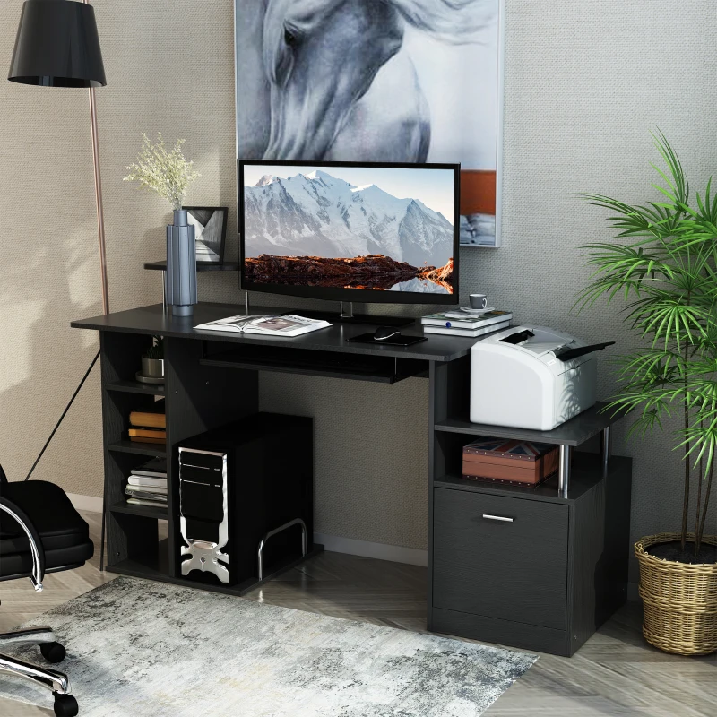 HOMCOM Wood Computer Desk Table Laptop Workstation with Storage Shelf Drawer Office Home Black