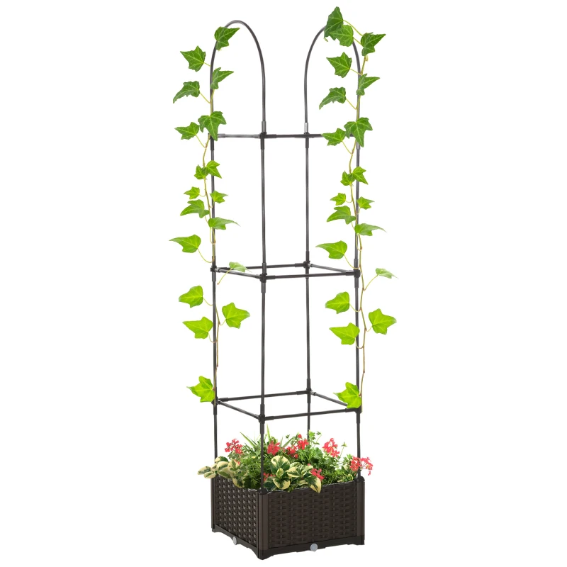 Outsunny Raised Garden Bed with Trellis, Self-Watering Planter Box, 69.7" Tomato Planters for Climbing Plants Vegetable Vine Flowers