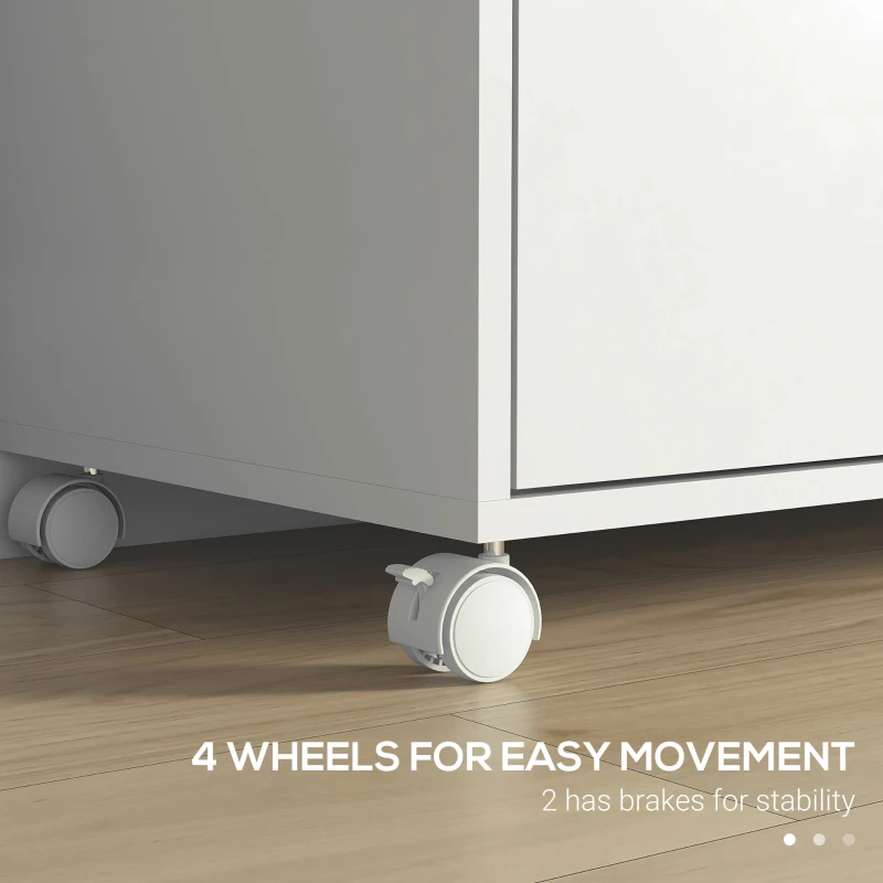 Vinsetto Lateral Filing Cabinet with Drawers and Lock, File Cabinet, Mobile Printer Stand with Open Shelves and Wheels for Letter and A4 Size Documents, White