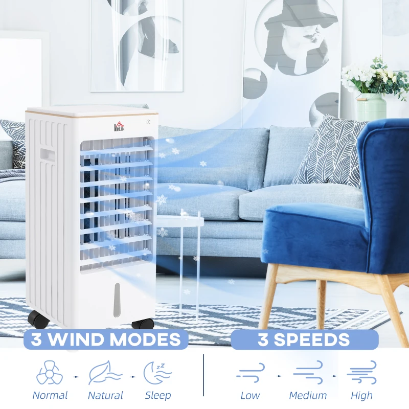 HOMCOM Room Air Cooler with Ice Packs, Ice Cooling Fan Water Conditioner Humidifier Unit with Remote, Timer, Wheels