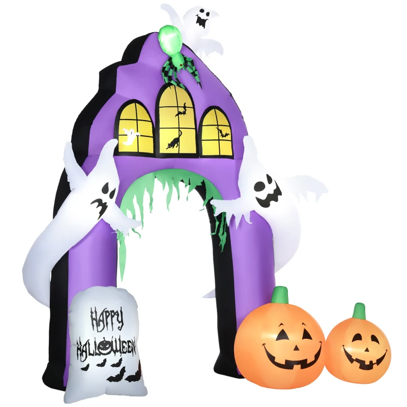 HOMCOM 9ft Halloween Inflatables Outdoor Decorations Castle Archway with Ghosts, Pumpkins, Spider and Tombstone, Blow Up LED Yard Decor Indoor Outdoor for Garden, Lawn, Party, Holiday