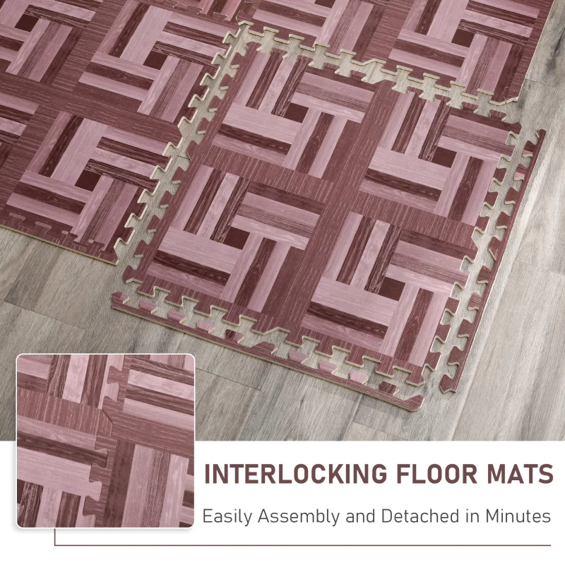 HOMCOM Soft Wood Grain EVA Foam Interlocking Floor Mats 72 Square Feet Exercise Workout Mat Kid Play Mat 18pcs