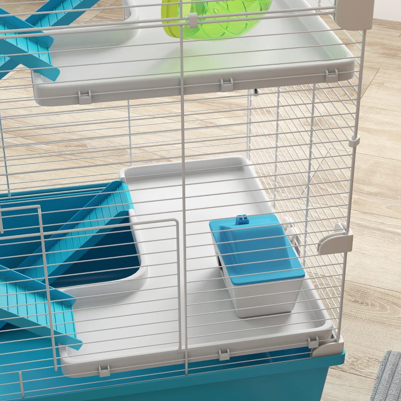 PawHut 6 Tier Hamster Cage with Tubes and Tunnels, Hut, Wheel, Food Dish, Water Bottle, Ramps, for Dwarf & Gerbil, Light Blue