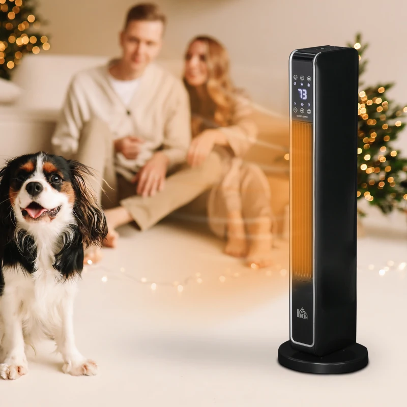 HOMCOM 2-In-1 Portable Electric Tower Heater, Oscillating Space Heater for Indoor Use with Remote Control, 8H Timer, Three Heating Modes(High, Low, Fan), 750W / 1500W, Black