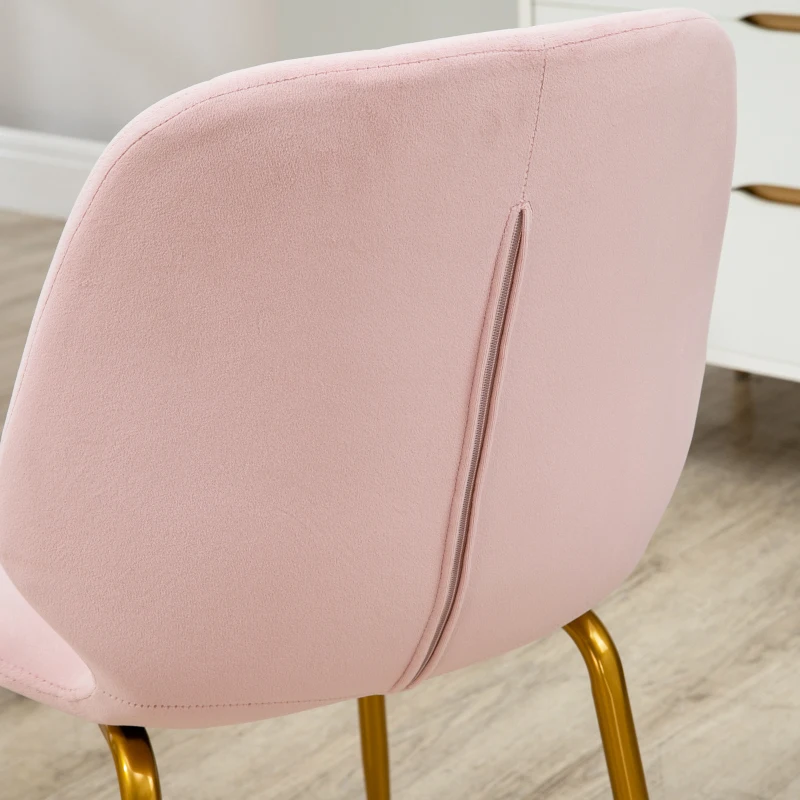 HOMCOM Modern Dining Chairs Set of 2, Upholstered Dining Room Chairs with Backrest, Padded Seat and Steel Legs, Pink