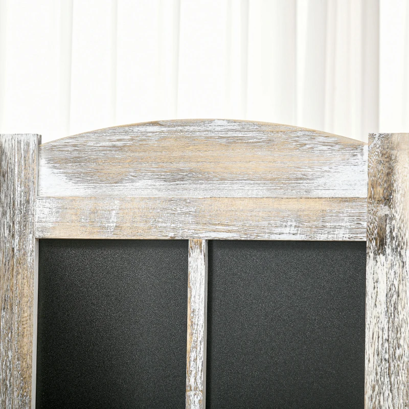 HOMCOM 4 Panel Room Divider, 5.6' Tall Farmhouse Style Folding Indoor Portable Wood Privacy Screen with Black Boards, Hinged Freestanding Partition Wall Dividers for Home Office, Natural