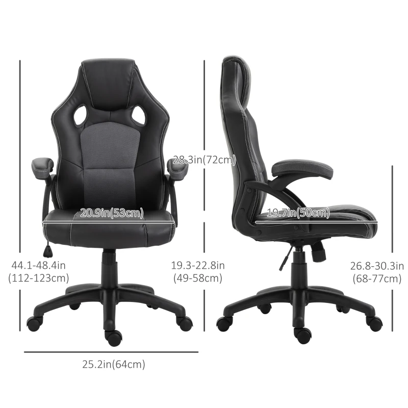 Vinsetto PU Leather Gaming Chair High Back Office Chair with Adjustable Height, Computer Gamer Chair, Grey