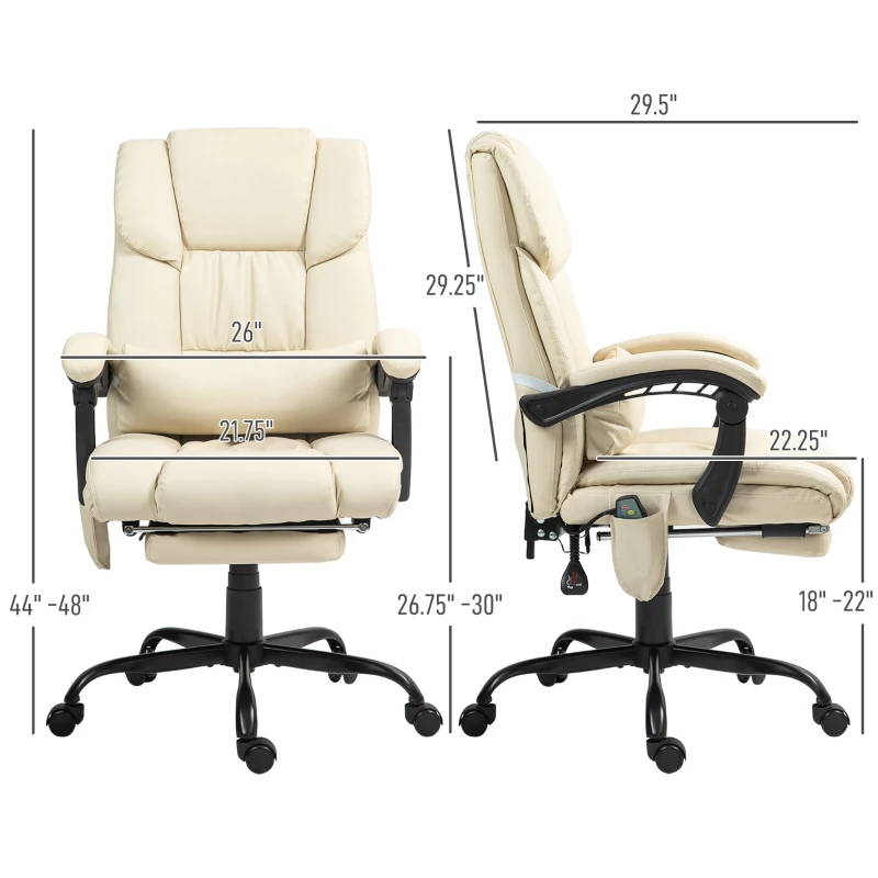 Vinsetto Massage Office Chair with 6 Vibrating Points, High Back Reclining Office Chair with Footrest and Remote, Beige