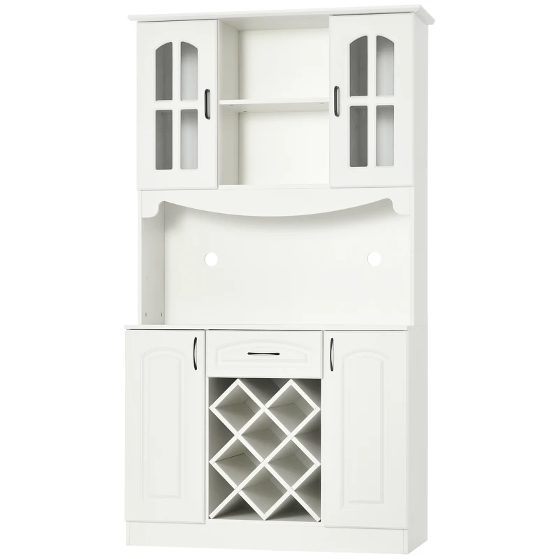 HOMCOM 73" Kitchen Hutch Cabinet with Wine Storage, Kitchen Pantry Storage Cabinet Buffet with Hutch, Modern Bar Cabinet