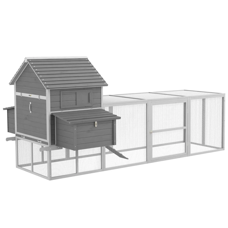 PawHut Wooden Chicken Coop with Nesting Boxes, Run, Doors, Tray, Ramp for 4-6 Chickens
