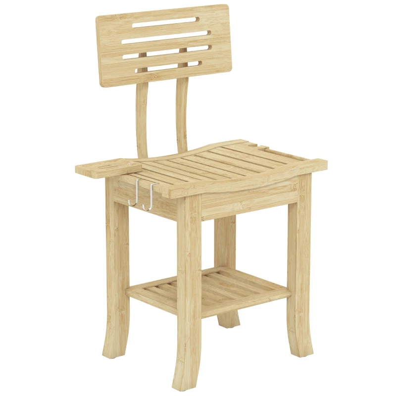 HOMCOM Bathroom Bench with Back, Bamboo Shower Bench with Towel Rack, Shower Head Holder and Soap Dish, Natural Wood