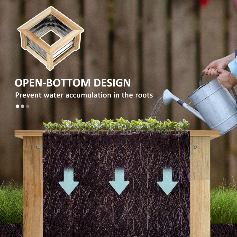 Outsunny Wooden Raised Garden Bed with Trellis, Galvanized Planter Box Elevated Garden Bed for Garden, Patio, Natural Wood