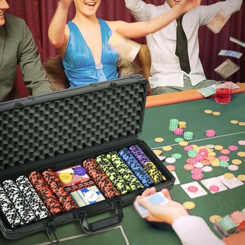 Soozier 500PCs 14 Gram Clay Poker Chips Set Casino Poker Chips with Aluminum Case, Playing Cards, Dealer Button, 5 Dices