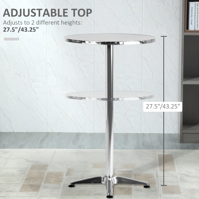 HOMCOM  Bar Table Aluminum Home Pub Indoor Outdoor Patio Use Adjustable Height Silver