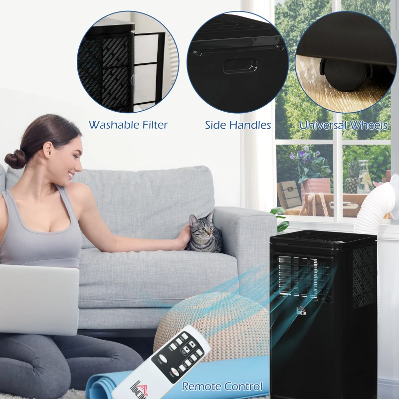HOMCOM 10000 BTU Portable Air Conditioner Fan w/ Remote for Rooms Up to 441 Sq. Ft., Evaporative Cooler AC Unit Black