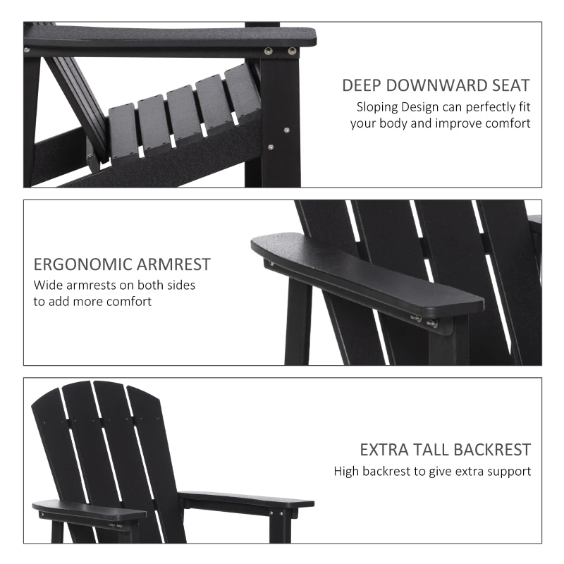 Outsunny Adirondack Chair, HDPE Fire Pit Chair, Weather Resistant Outdoor Chair for Patio, Garden, Backyard, Lawn, Black
